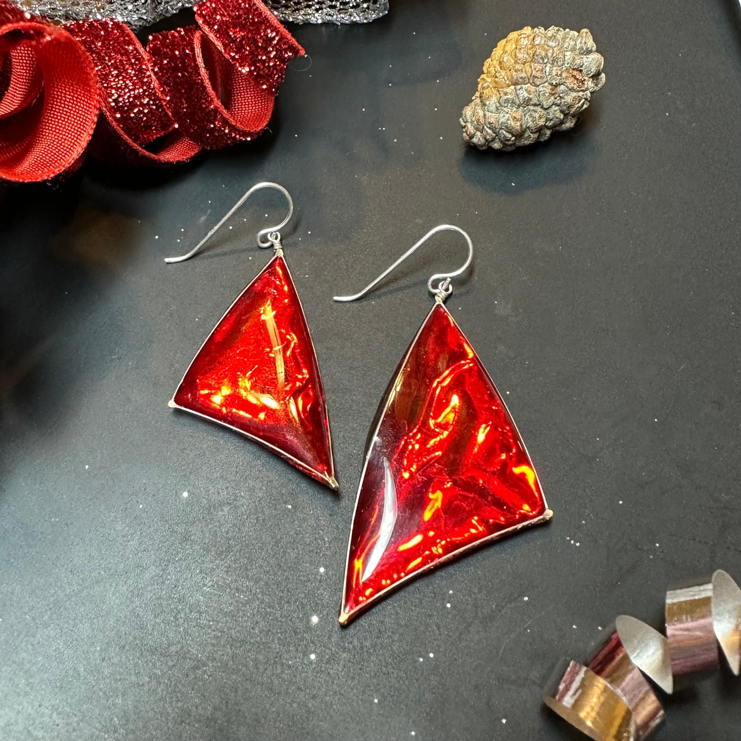 Tipsy Triangle Earrings - Red Foil