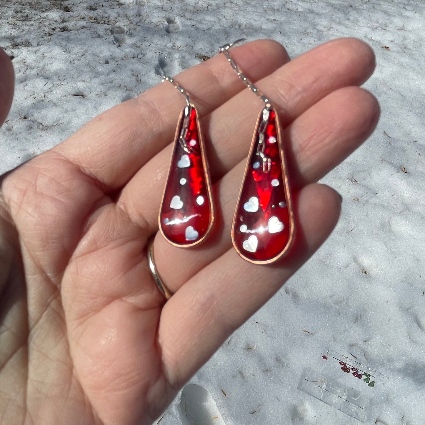 Hooray Love Earrings: Red Flash - Transparent, Big