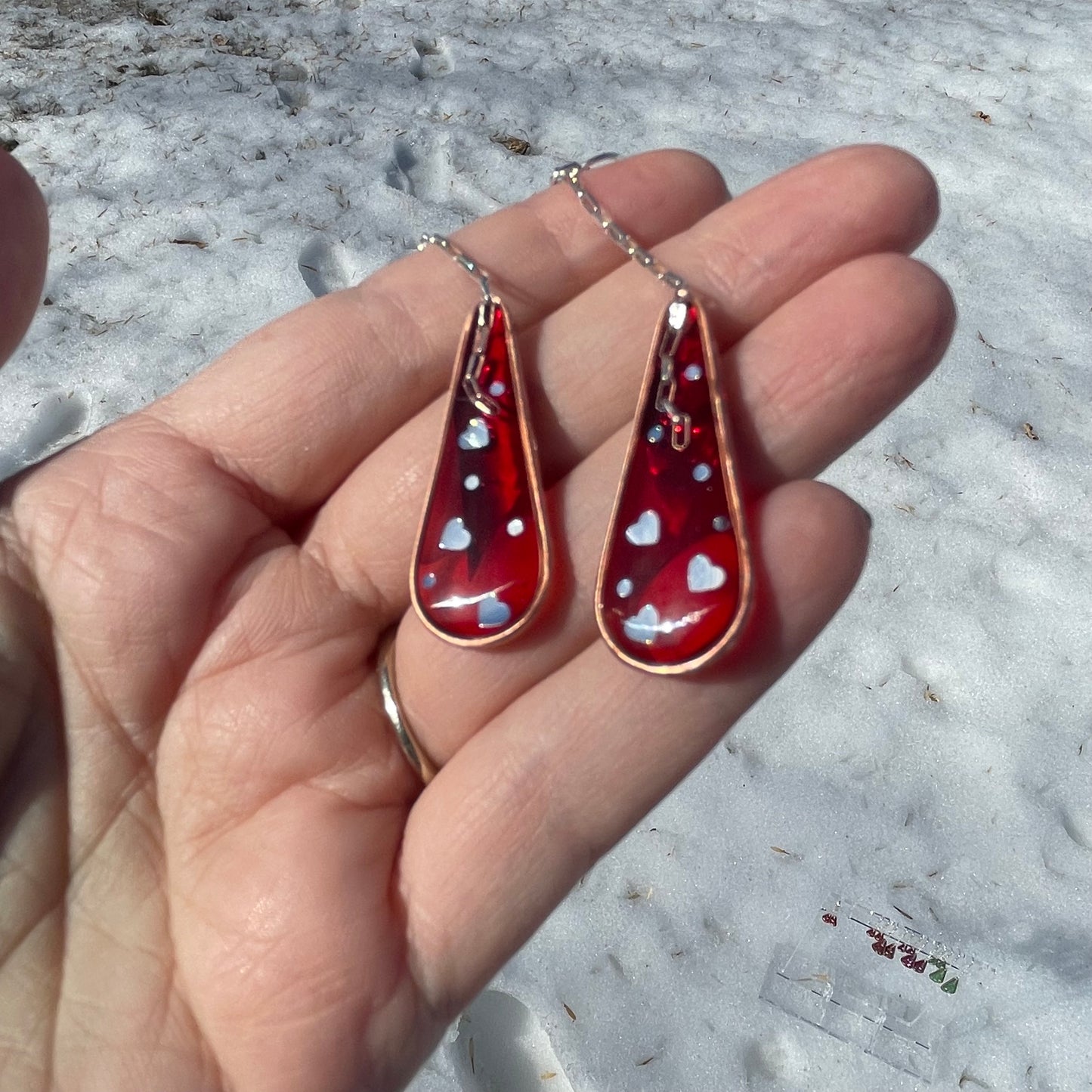 Hooray Love Earrings: Red Flash - Transparent, Big