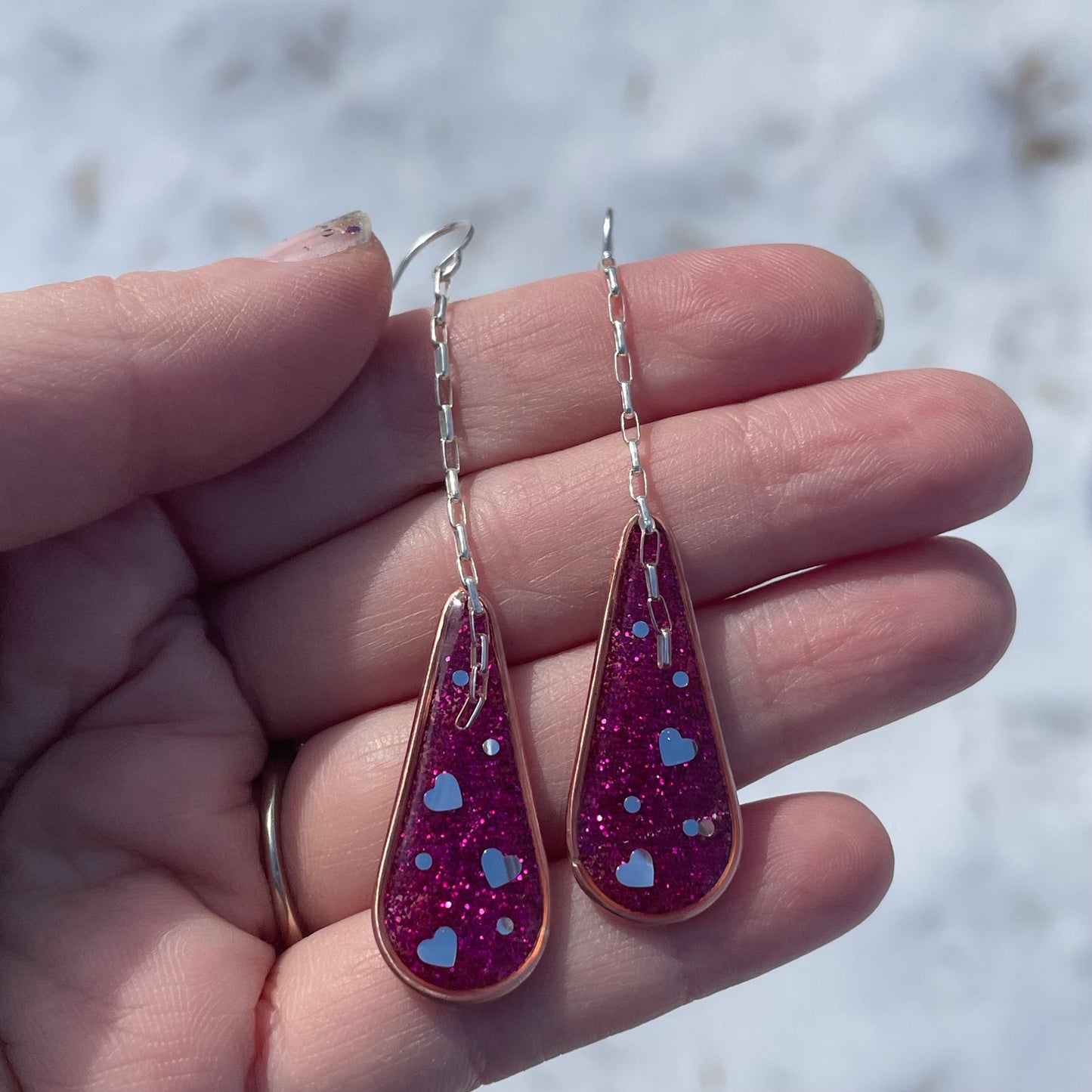 Hooray Love Earrings: Fuchsia Glitter, Big