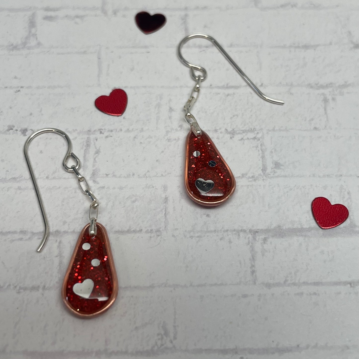Hooray Love Earrings: Red-Orange Glitter, Small