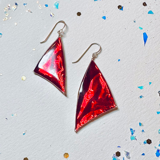 Tipsy Triangle Earrings - Red Foil