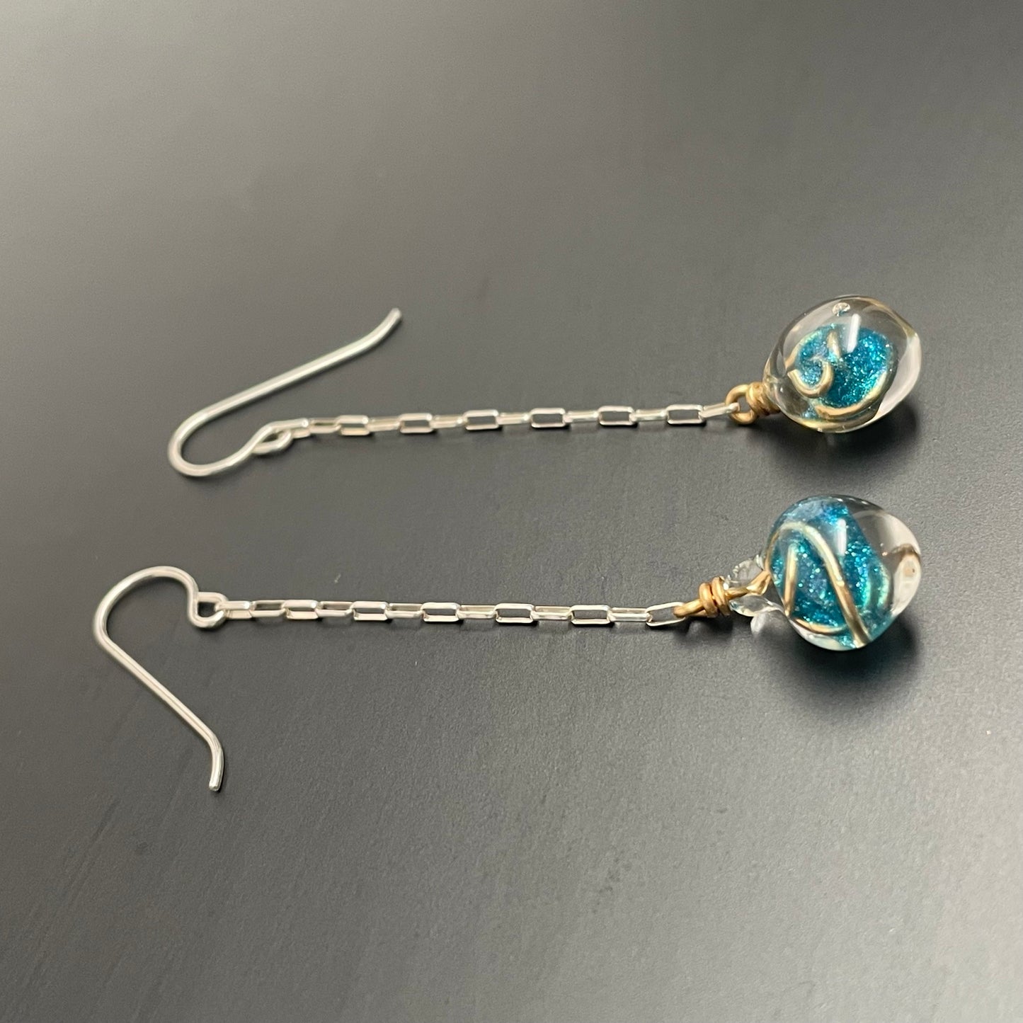 Gazing Orb Earrings - Shimmering Teal