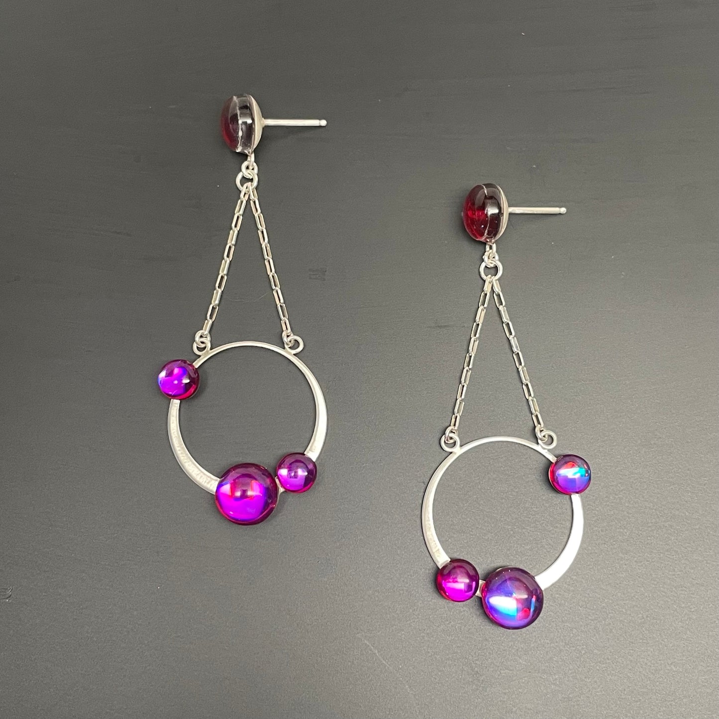 Triple Orbit Earrings - Fuchsia Sunset