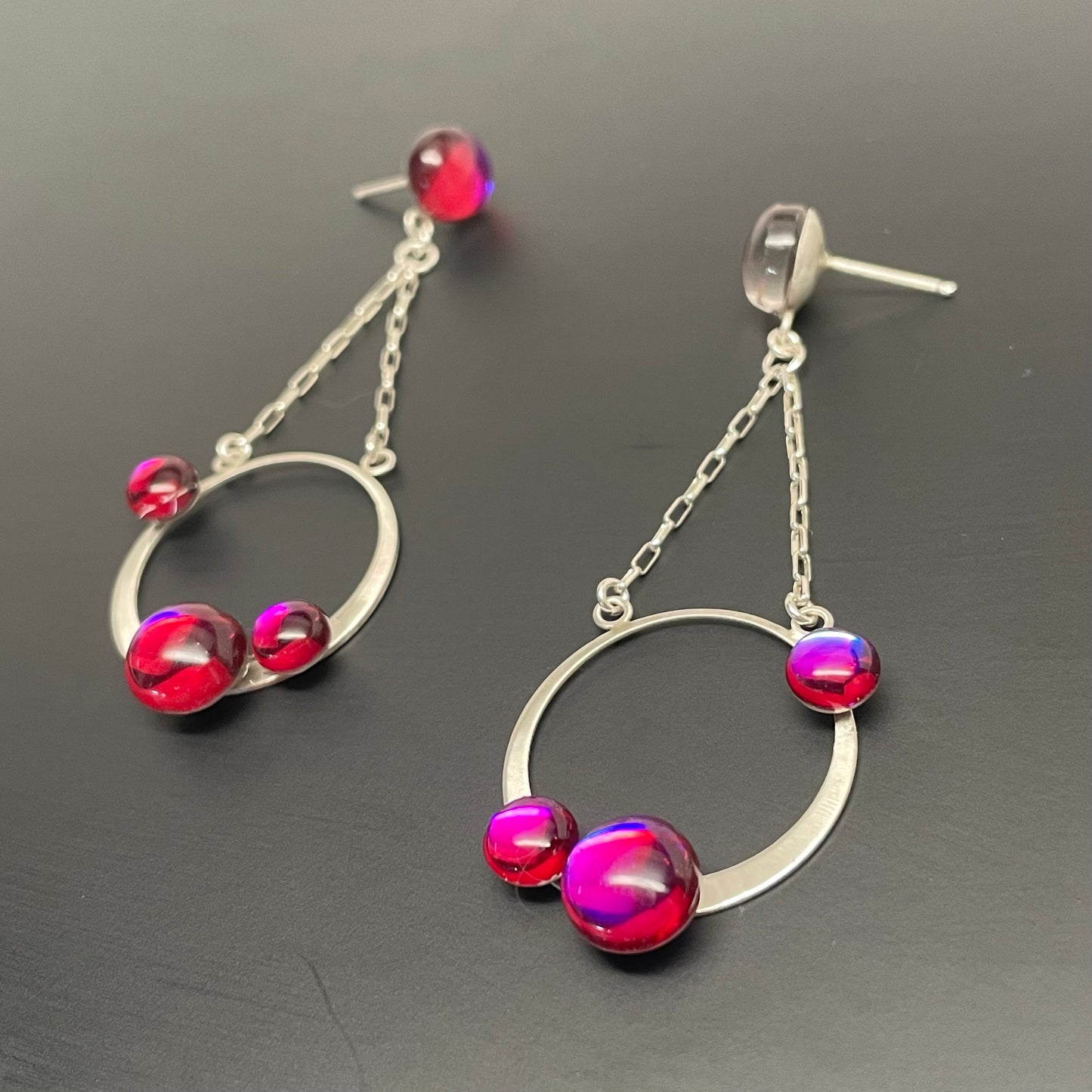 Triple Orbit Earrings - Fuchsia Sunset