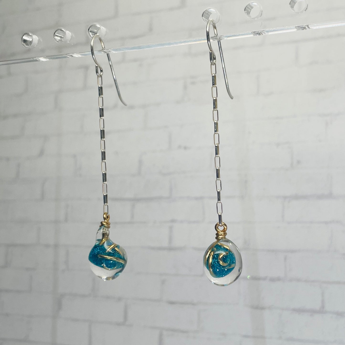 Gazing Orb Earrings - Shimmering Teal