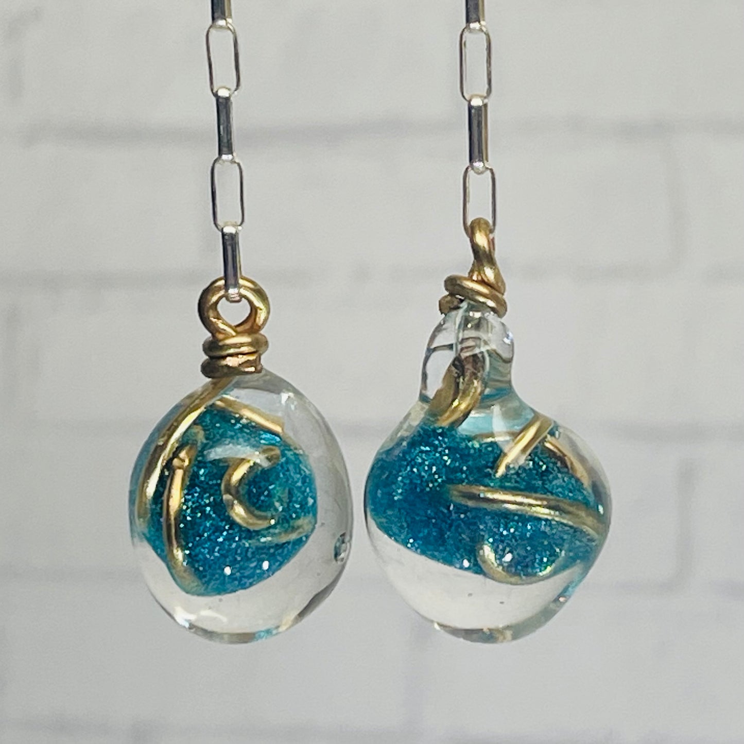 Gazing Orb Earrings - Shimmering Teal