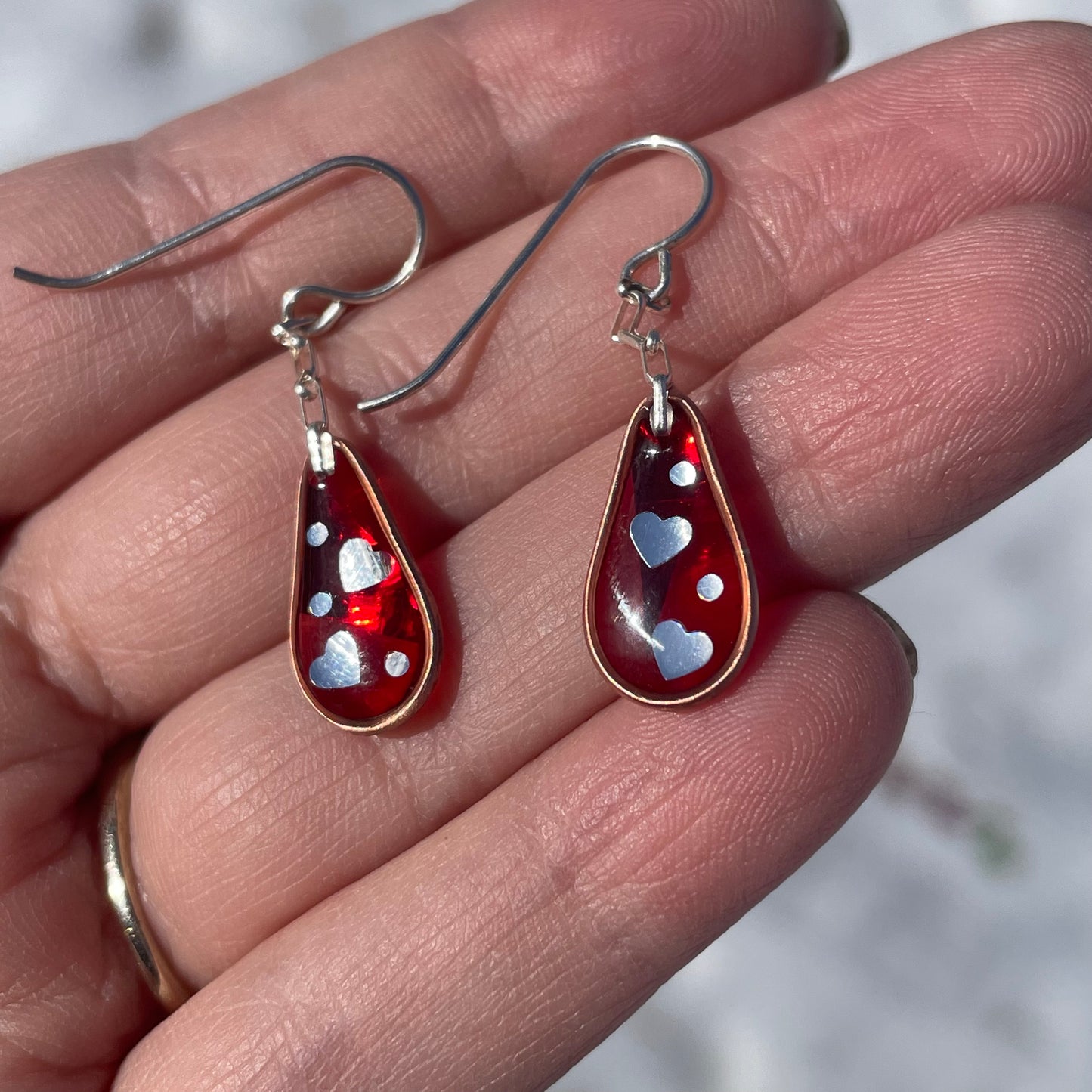 Hooray Love Earrings: Red Flash - Transparent, Small