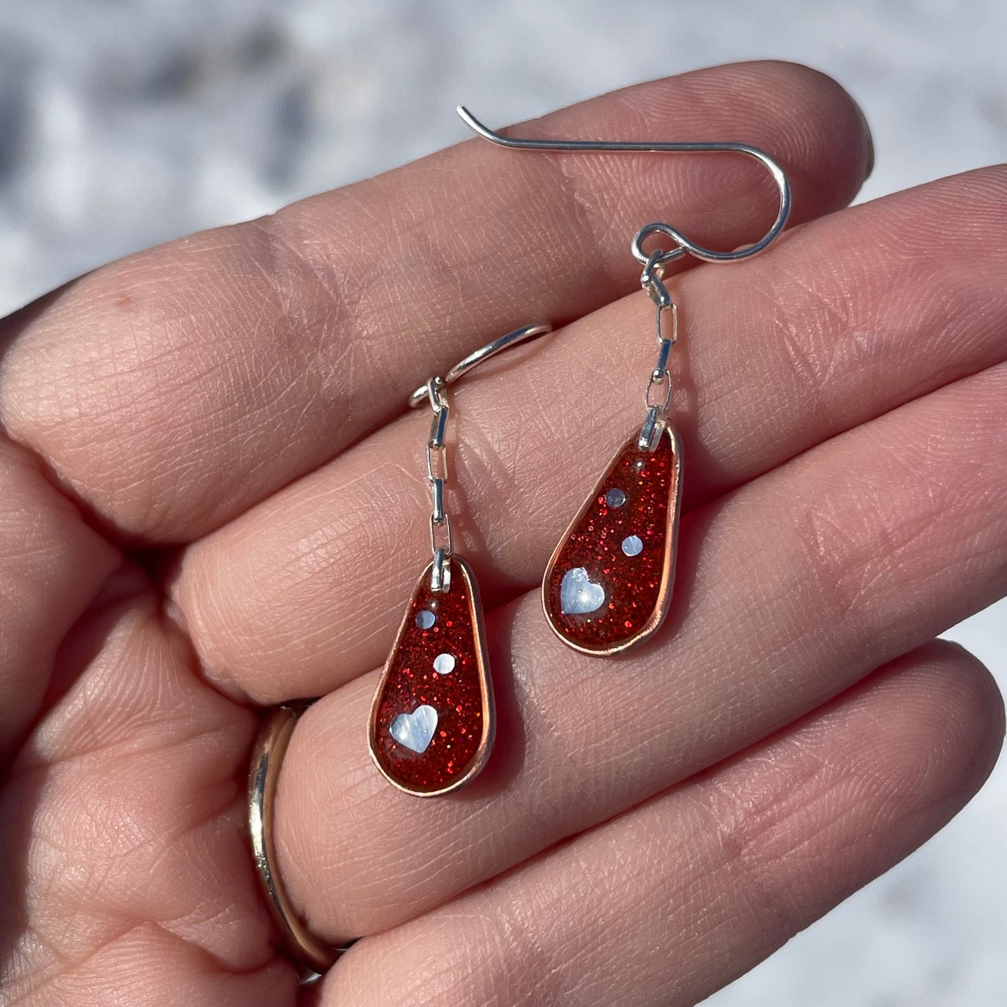 Hooray Love Earrings: Red-Orange Glitter, Small