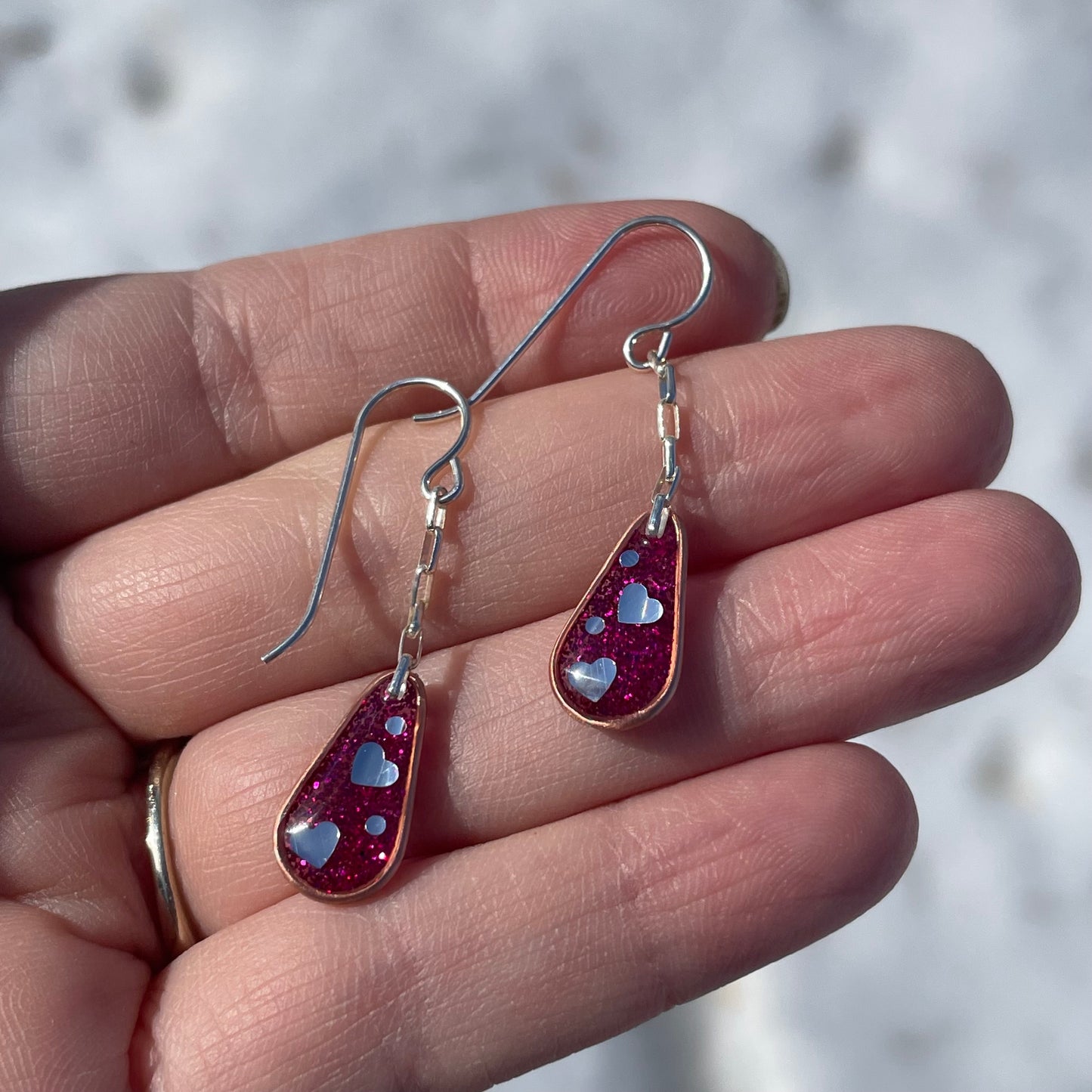 Hooray Love Earrings: Fuchsia Glitter, Small