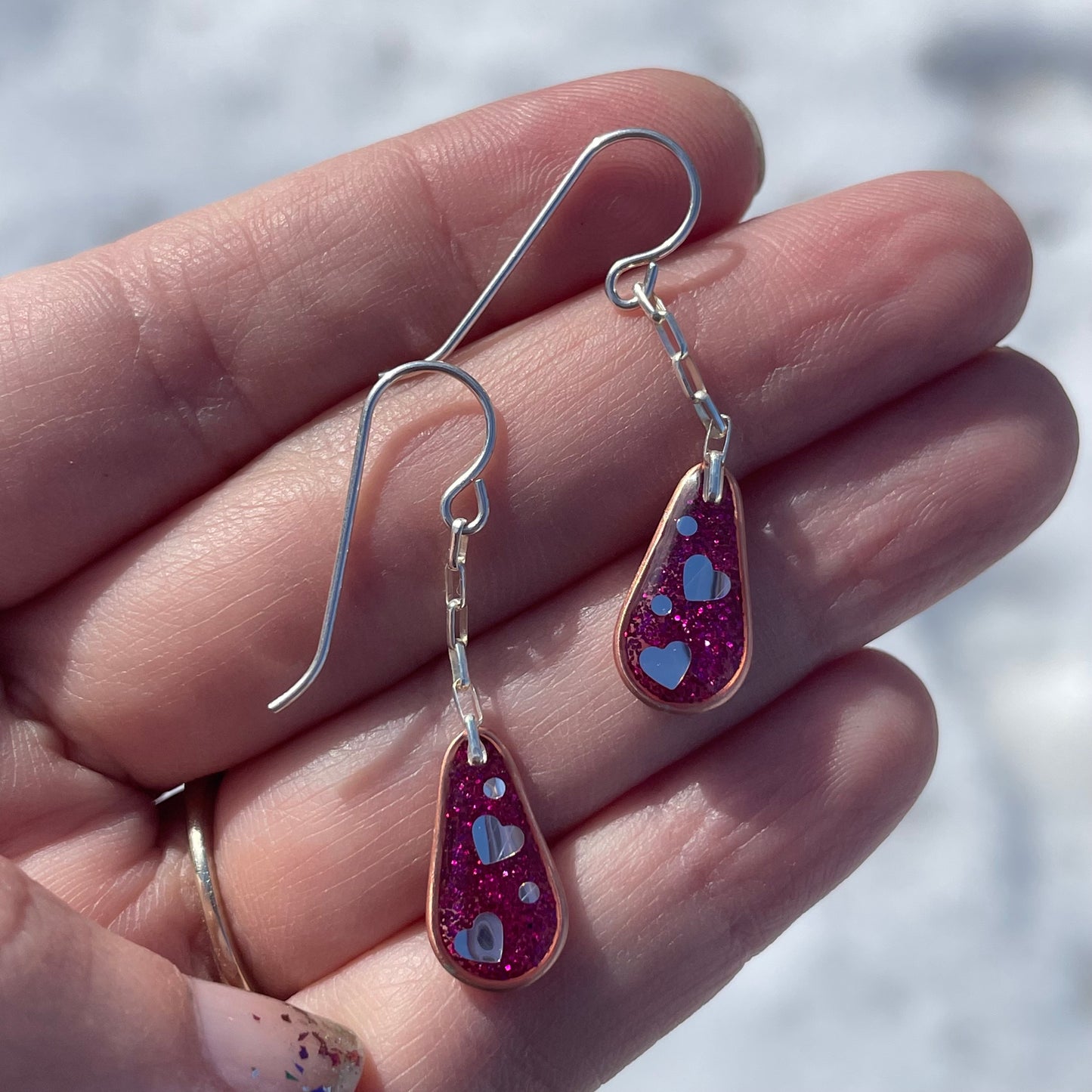 Hooray Love Earrings: Fuchsia Glitter, Small