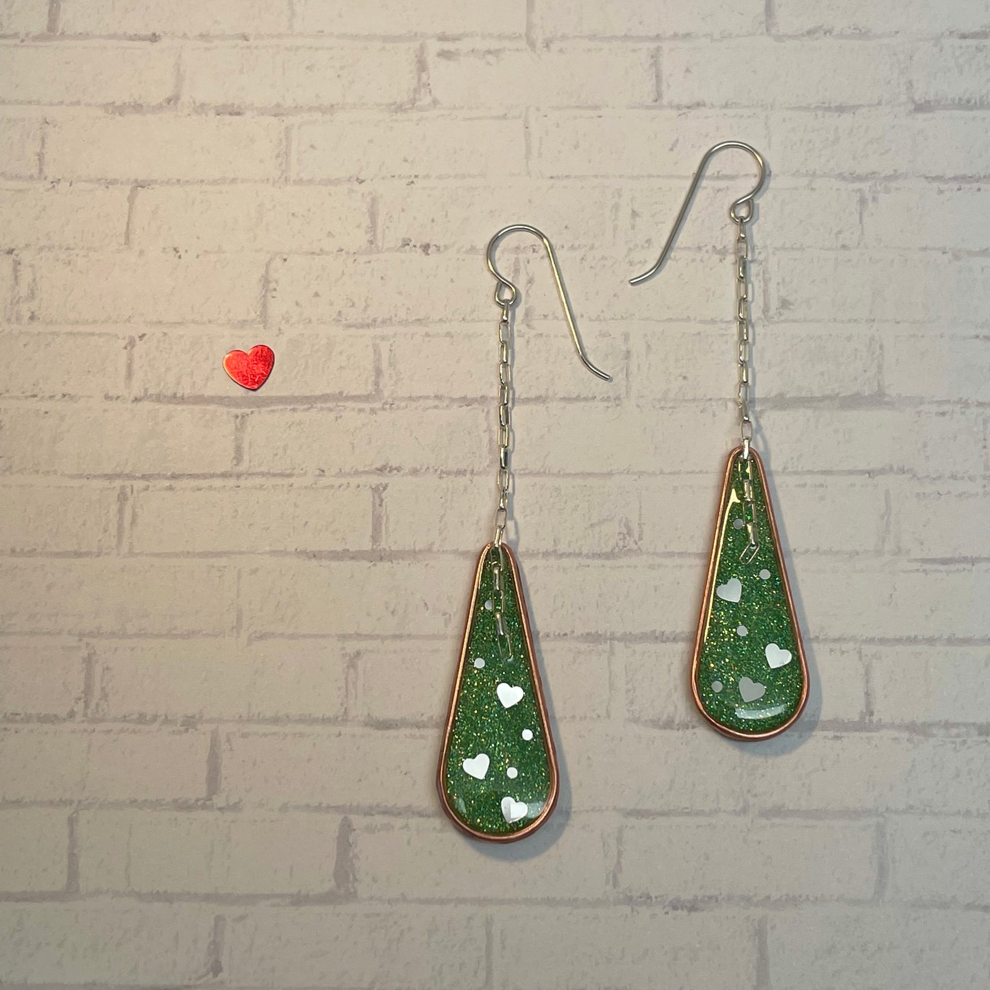 Hooray Love Earrings: Peridot Green Glitter, Big