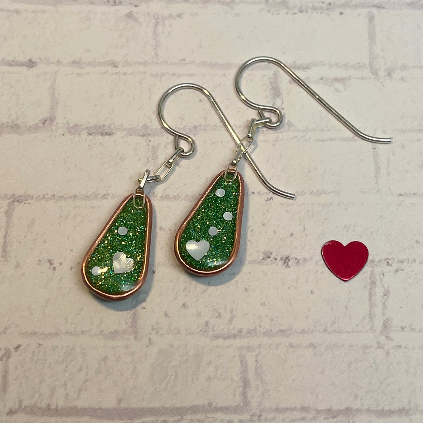 Hooray Love Earrings: Peridot Green Glitter, Small