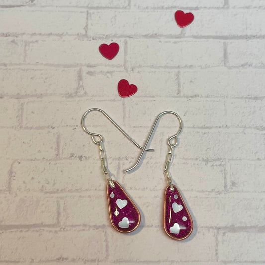 Hooray Love Earrings: Fuchsia Glitter, Small
