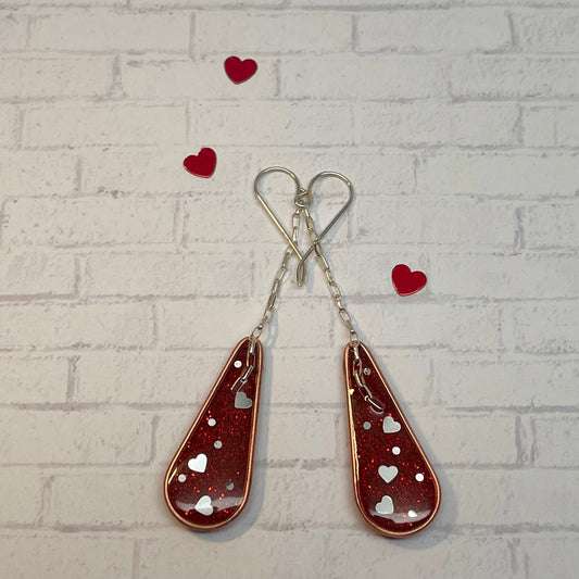 Hooray Love Earrings: Red-Orange Glitter, Big
