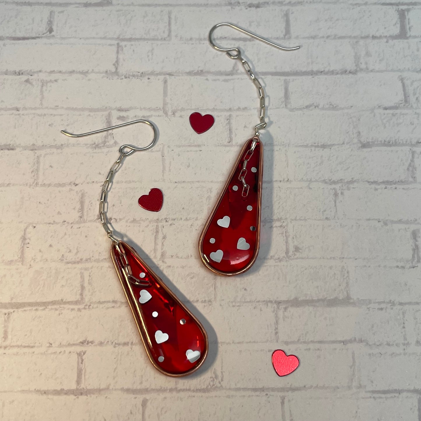Hooray Love Earrings: Red Flash - Transparent, Big