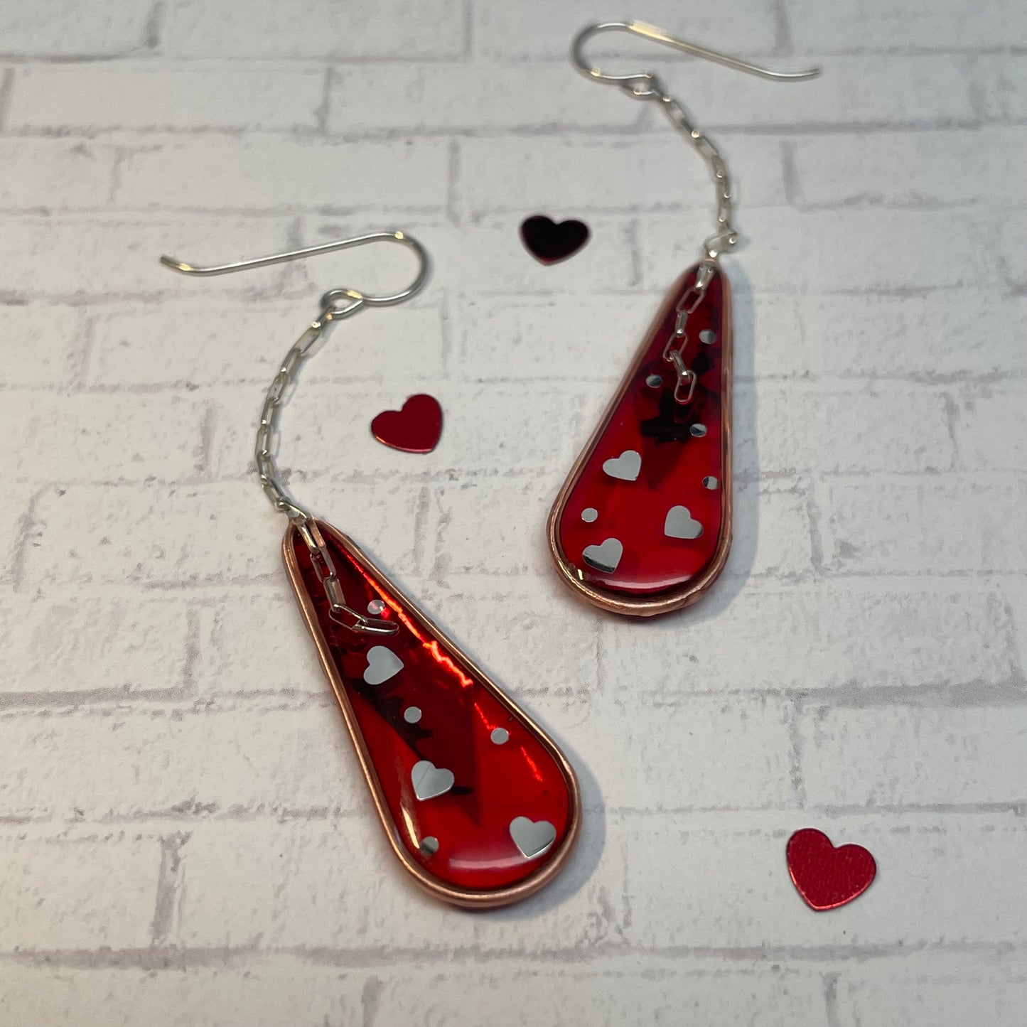 Hooray Love Earrings: Red Flash - Transparent, Big