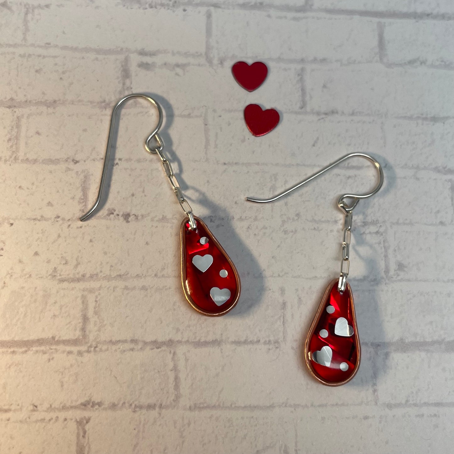 Hooray Love Earrings: Red Flash - Transparent, Small